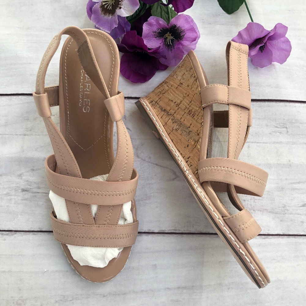 Charles Nude Slingback Open Toe Cork Wedge